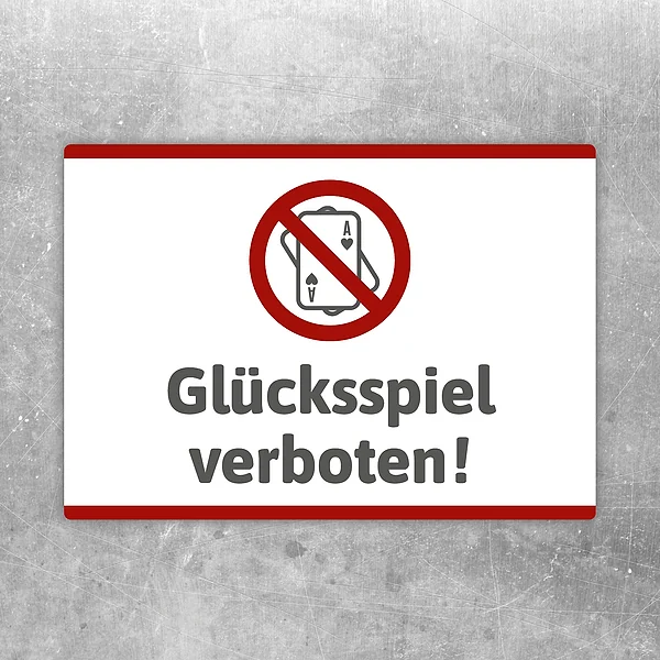 Aufkleber mit dem Motiv „Glücksspiel verboten“ für klare Hinweise an Türen und Eingängen.