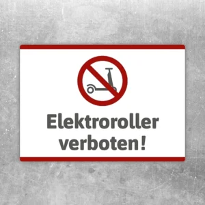 Aufkleber mit rotem Verbotssymbol und dem Text Elektroroller verboten.