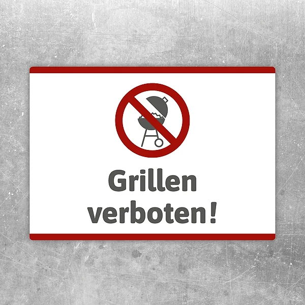 Aufkleber mit durchgestrichenem Grill und dem Text Grillen verboten für klare Hinweise.