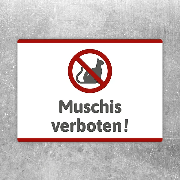 Aufkleber mit dem Spruch Muschis verboten und rotem Verbotszeichen