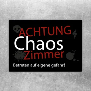 Aufkleber mit dem Text Achtung Chaos Zimmer für die Tür zum Kinderzimmer.