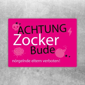 Aufkleber mit dem Motiv Zockerbude für Gamingzimmer, Kinderzimmer und Mädchenzimmer.