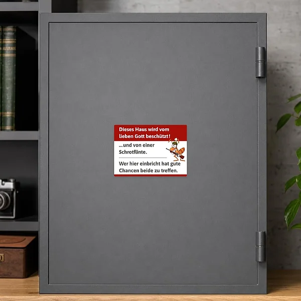 Humorvoller Warnaufkleber gegen Einbruch für Haustür, Fenster oder Nebeneingang.