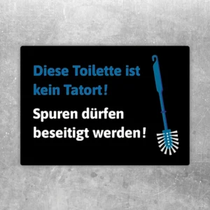 Aufkleber Toilette Tatort mit Hinweistext und Toilettenbürste als Motiv