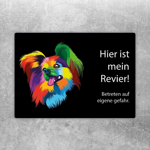 Aufkleber mit Chihuahua und Warnhinweis „Hier ist mein Revier! Betreten auf eigene Gefahr.“
