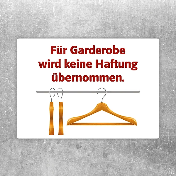 Aufkleber mit Garderobenhinweis und Kleiderbügel-Motiv für klare Besucherinformation.