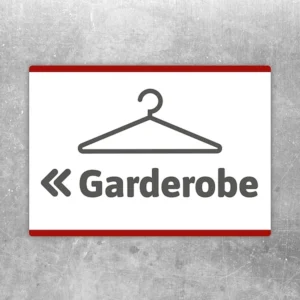 Aufkleber mit Garderobe und Pfeil nach links zur klaren Wegweisung im Eingangsbereich.