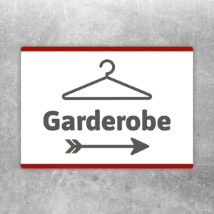 Aufkleber mit Garderobe-Schriftzug und Pfeil nach rechts zur eindeutigen Wegweisung.