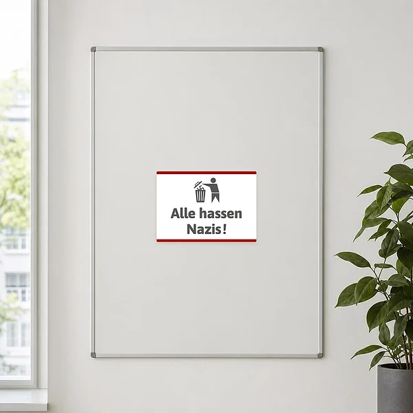 Querformatiger Aufkleber mit dem Motiv Alle hassen Nazis und Mülleimer-Symbol für eine klare Ansage.