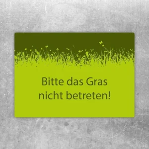 Aufkleber mit dem Hinweis Bitte das Gras nicht betreten für Grünflächen und Rasenbereiche.