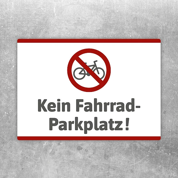 Aufkleber mit durchgestrichenem Fahrradsymbol und Text „Kein Fahrradparkplatz“