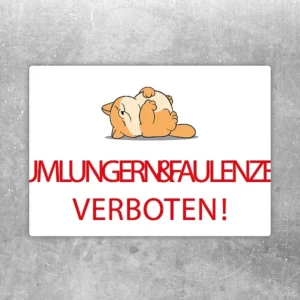 Aufkleber mit liegender Katze und dem Spruch Rumlungern und Faulenzen verboten.