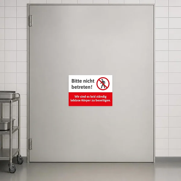 Humorvoller Aufkleber Bitte nicht betreten für Türen und abgesperrte Bereiche mit deutlicher Warnbotschaft.