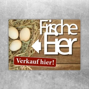 Eier Verkaufsschild Aufkleber mit Pfeil nach links für den direkten Hinweis zum Verkaufsort.