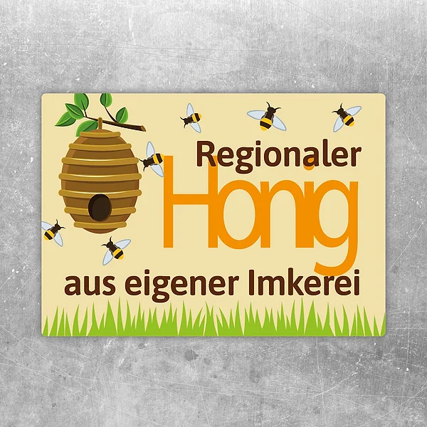 Aufkleber mit der Aufschrift Regionaler Honig aus eigener Imkerei und Bienenmotiv