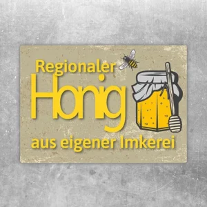 Aufkleber mit Schriftzug Regionaler Honig und Honigglas im Vintage-Stil für Imkerei und Direktverkauf.