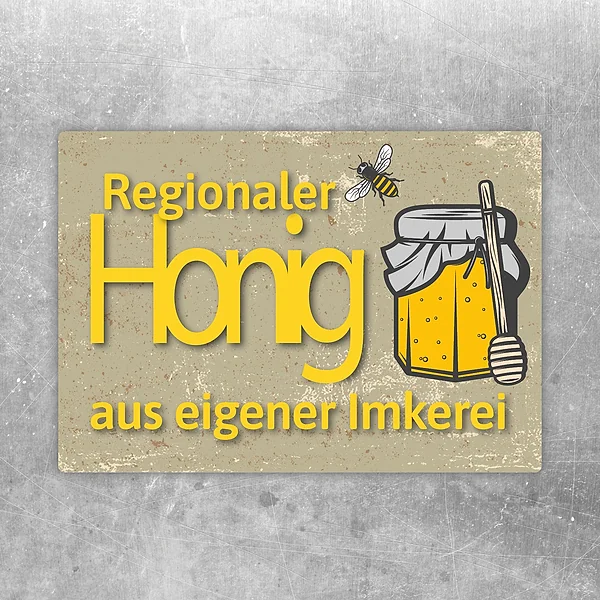 Aufkleber mit Schriftzug Regionaler Honig und Honigglas im Vintage-Stil für Imkerei und Direktverkauf.