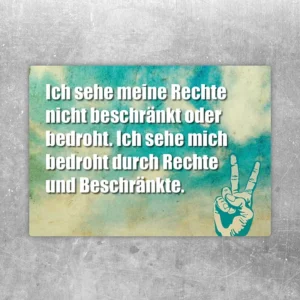 Aufkleber mit dem Schriftzug gegen Rechts gegen Beschränkte und einer Peace-Hand.