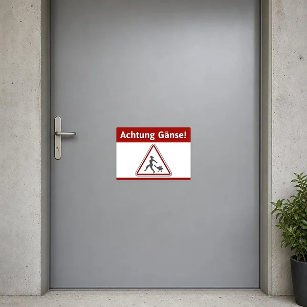 Lustiger Aufkleber Achtung Gänse für Einfahrt, Gartentor oder Hof mit klarer Warnwirkung.