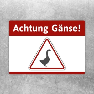 Aufkleber mit dem Hinweis Achtung Gänse und Gänse-Symbol für Wege und Eingänge.