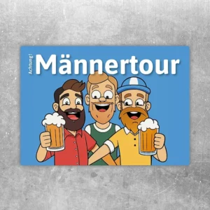 Aufkleber mit Achtung Männertour Motiv für Junggesellenabschied und Vatertagstour