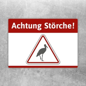 Achtung Störche Aufkleber mit Warnsymbol und Storch-Motiv für Hinweisbereiche