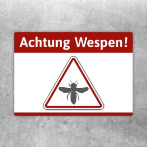 Aufkleber mit der Aufschrift Achtung Wespen und Warnsymbol für klare Hinweise im Außenbereich.