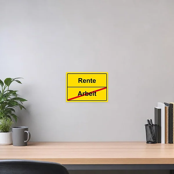 Querformatiger Aufkleber mit dem Spruch Rente statt Arbeit für den humorvollen Ruhestand.