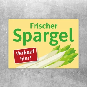 Aufkleber mit Spargel-Verkaufsmotiv und dem Hinweis „Verkauf hier!“ für den Verkaufsstand.