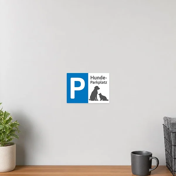 Aufkleber „Hunde-Parkplatz“ mit Parkplatzsymbol und Hundesilhouetten als klarer Hinweis