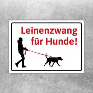Aufkleber Leinenzwang für Hunde mit deutlich sichtbarem Hinweistext und Hundeleine-Motiv