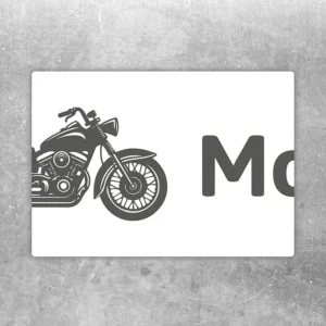 Aufkleber mit Motorradmotiv und Beschriftung für einen reservierten Parkplatz.