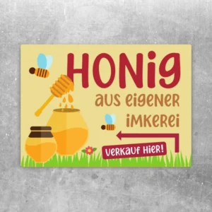 Honig aus eigener Imkerei Aufkleber mit Pfeil nach links in der korrekten Originalschrift