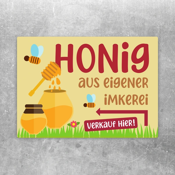 Honig aus eigener Imkerei Aufkleber mit Pfeil nach links in der korrekten Originalschrift