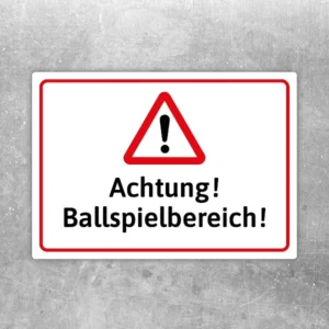 Achtung! Ballspielbereich Aufkleber mit Warnsymbol für Spielplätze und Ballspielzonen