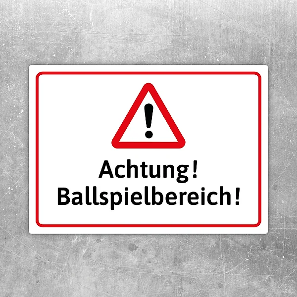 Achtung! Ballspielbereich Aufkleber mit Warnsymbol für Spielplätze und Ballspielzonen