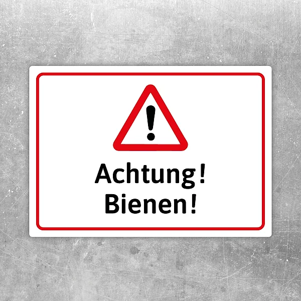 Achtung Bienen Aufkleber mit rotem Warnsymbol und dem Text „Achtung! Bienen!“
