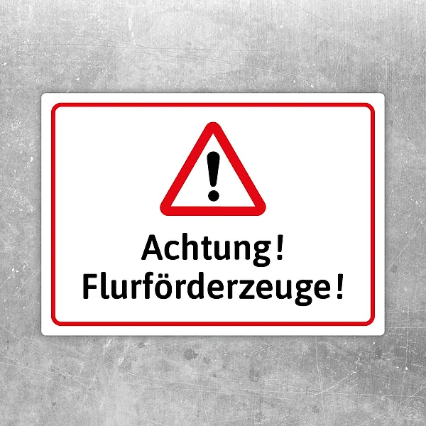 Aufkleber mit Warnsymbol und Text Achtung Flurförderzeuge für Lager und Staplerverkehr