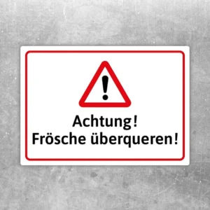Achtung Frösche Aufkleber mit Warnsymbol und Text für querformatige Amphibienhinweise.