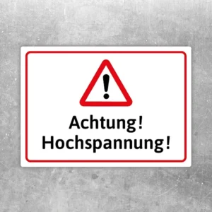 Warnaufkleber mit Dreiecksymbol und dem Text Achtung! Hochspannung! für Elektrobereiche.