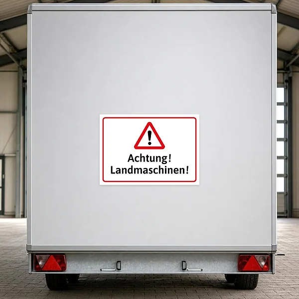 Achtung Landmaschinen Aufkleber mit Warnsymbol für Hofzufahrten und Maschinenbereiche