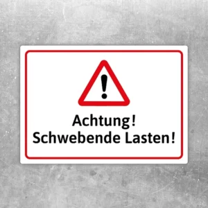 Warnaufkleber mit Warndreieck und Text Achtung! Schwebende Lasten!