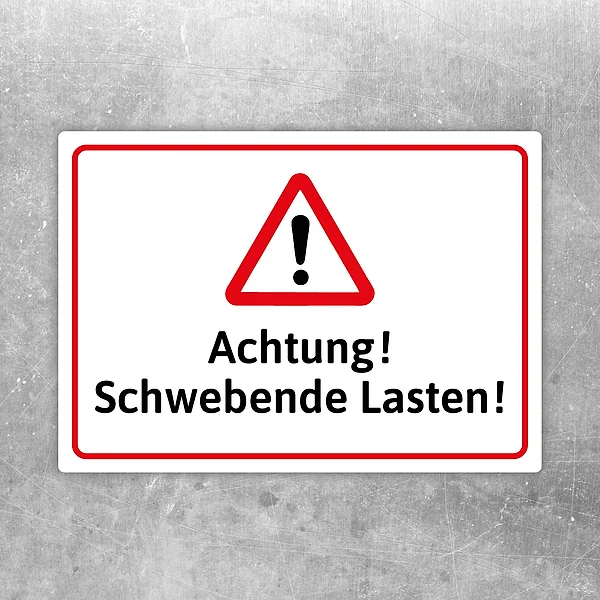 Warnaufkleber mit Warndreieck und Text Achtung! Schwebende Lasten!