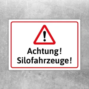 Achtung Silofahrzeuge Aufkleber mit rotem Warnsymbol und gut lesbarem Hinweistext