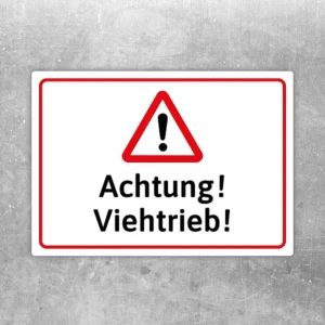 Achtung Viehtrieb Aufkleber mit Warnsymbol für Hof, Weide und landwirtschaftliche Zufahrten.