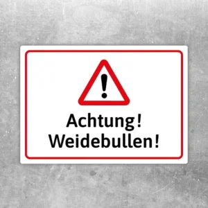 Achtung Weidebullen Aufkleber mit Warnsymbol für Tor, Zaun und Hofeinfahrt.