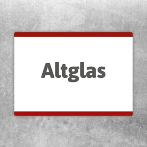 Altglas Aufkleber mit klarer Kennzeichnung für Sammelstellen, Container und Behälter zur Glasentsorgung.