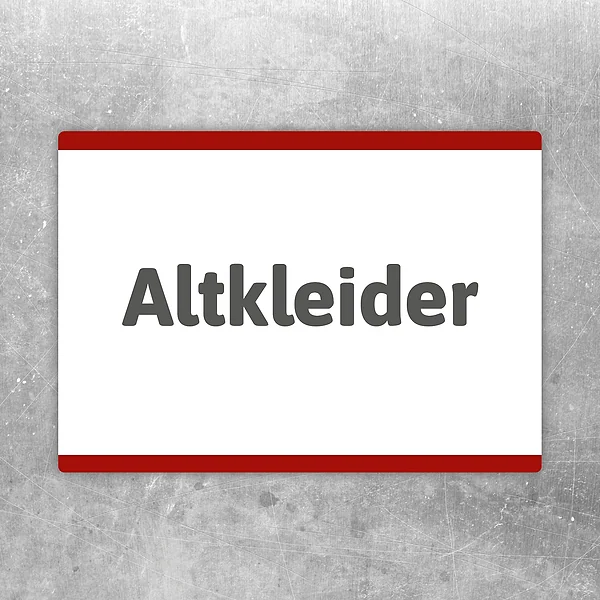 Altkleider Aufkleber mit klarer Beschriftung für Sammelstelle und Container
