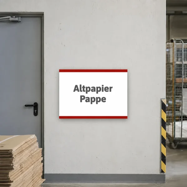 Hinweisschild zur Kennzeichnung eines Altpapier- und Pappesammelplatzes an einem Container oder Müllstandort