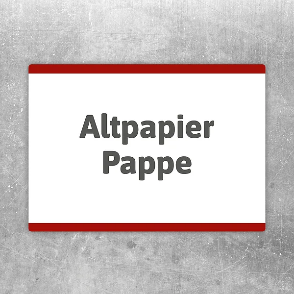 Altpapier Pappe Aufkleber mit klarer Beschriftung für die Mülltrennung von Papier und Karton.